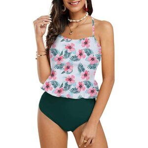 FERBIA Ruffle Peplum Tankini w/ High Waist Bottoms Swim Set - Size XL, NWOT